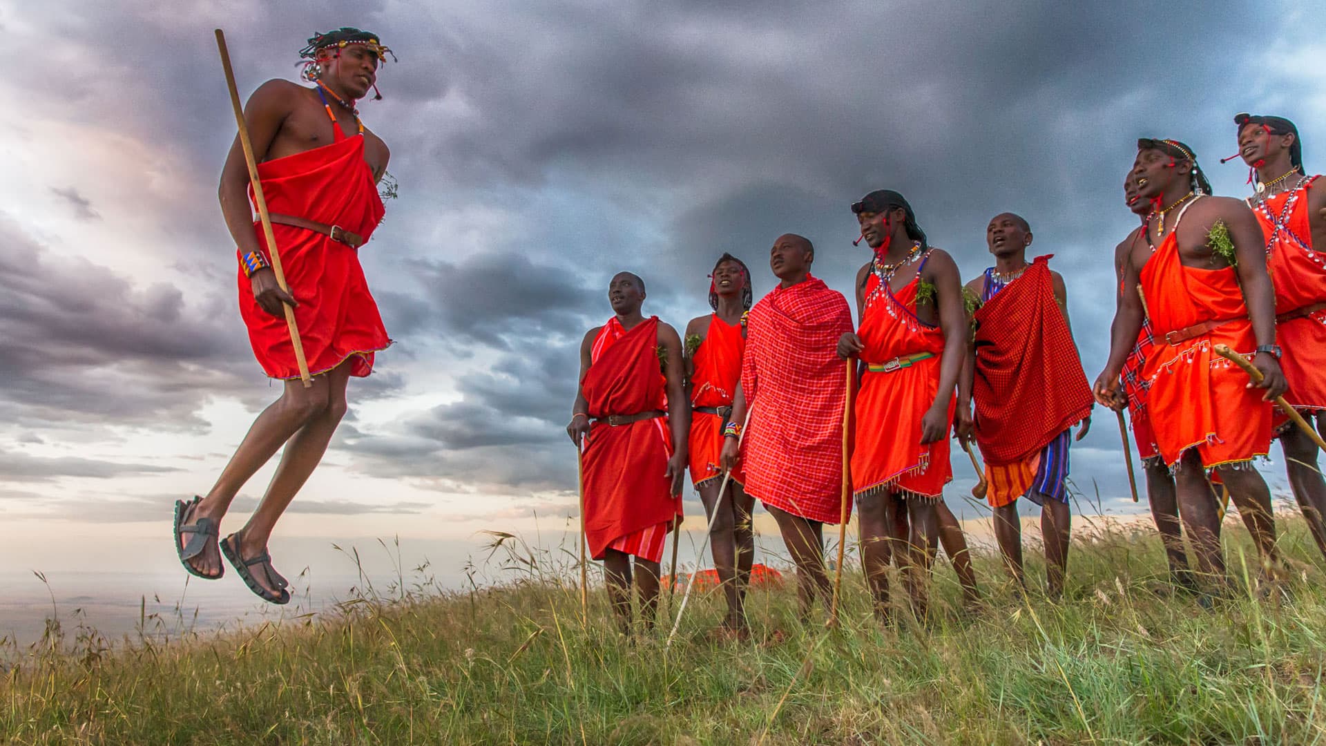 Maasai warriors performing the traditional Adumu jumping dance in Kenya